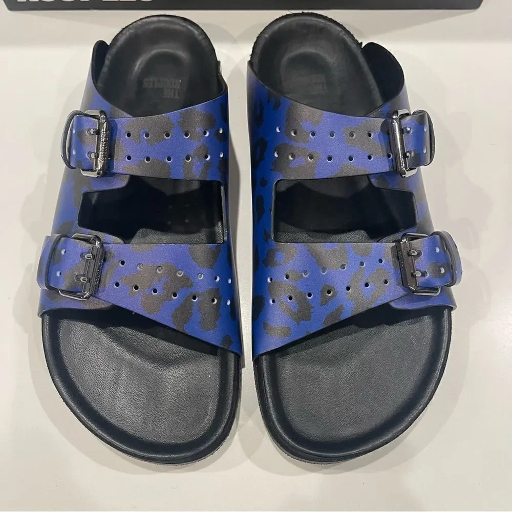 THE KOOPLES BLUE LEATHER LEOPARD-PRINT SANDALS NIB size 41